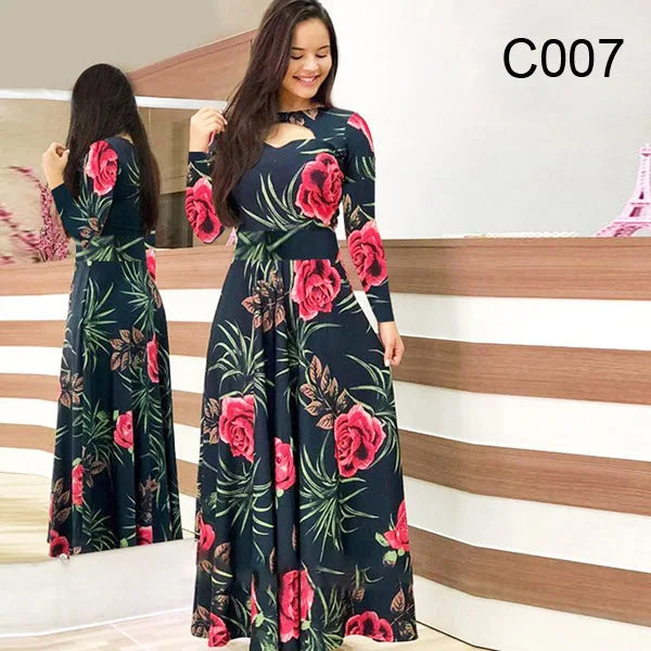 Robe à manches longues et imprimé floral pour femme, coupe ajustée et ajourée – Robe printemps-automne