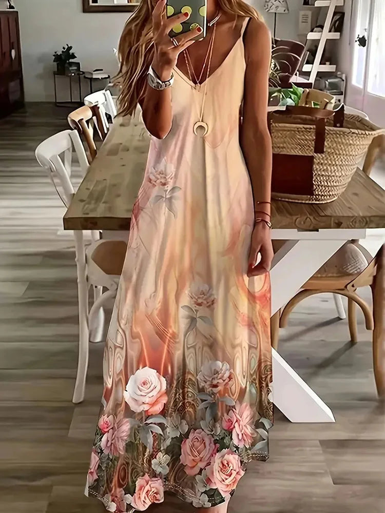 Hawaiian Floral Suspender Dress – Sexy V-Neck Party & Evening Dress