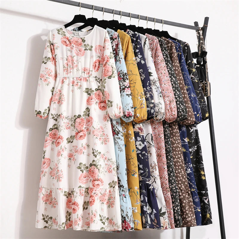 Spring Summer Women’s Floral Maxi Dress – Casual Full Sleeve Boho Beach Party Dress