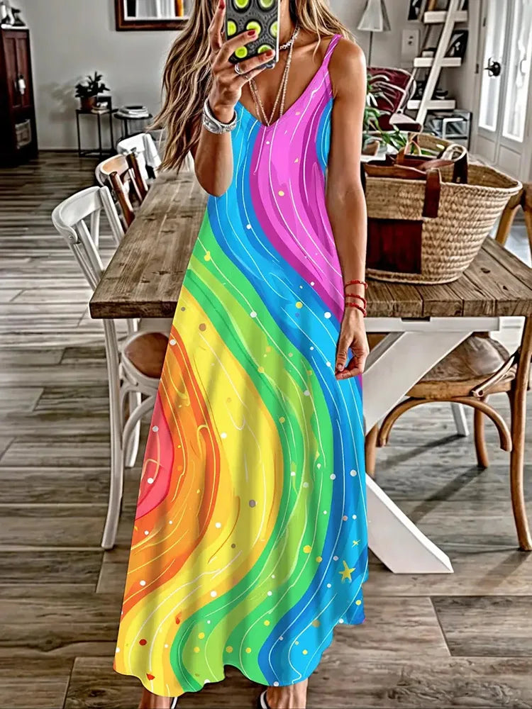 Hawaiian Floral Suspender Dress – Sexy V-Neck Party & Evening Dress