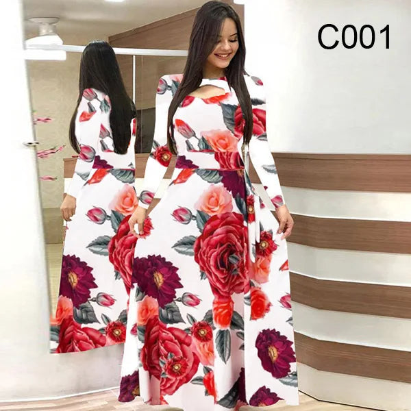 Robe à manches longues et imprimé floral pour femme, coupe ajustée et ajourée – Robe printemps-automne