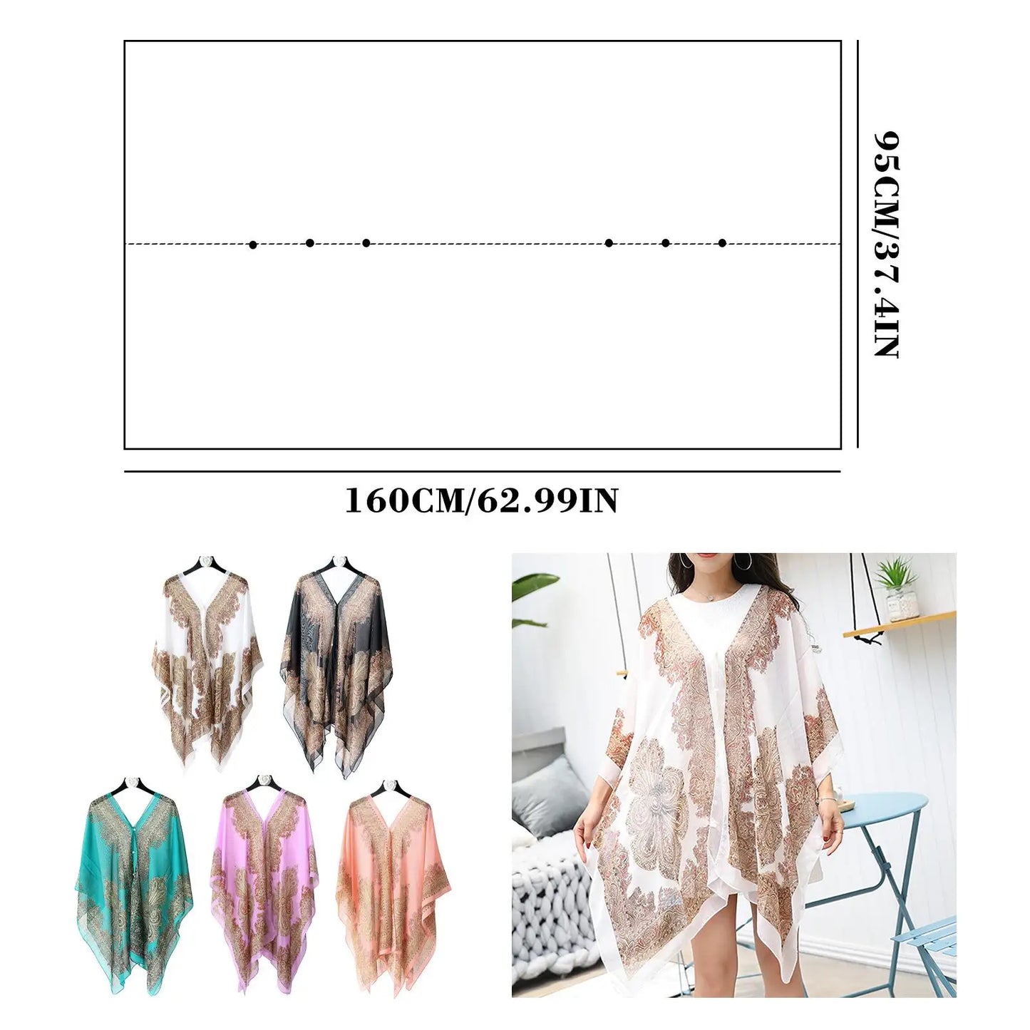 Women’s Chiffon Kaftan Beach Cover-Up – Loose Tunic Dress for Swimwear & Resort Wear