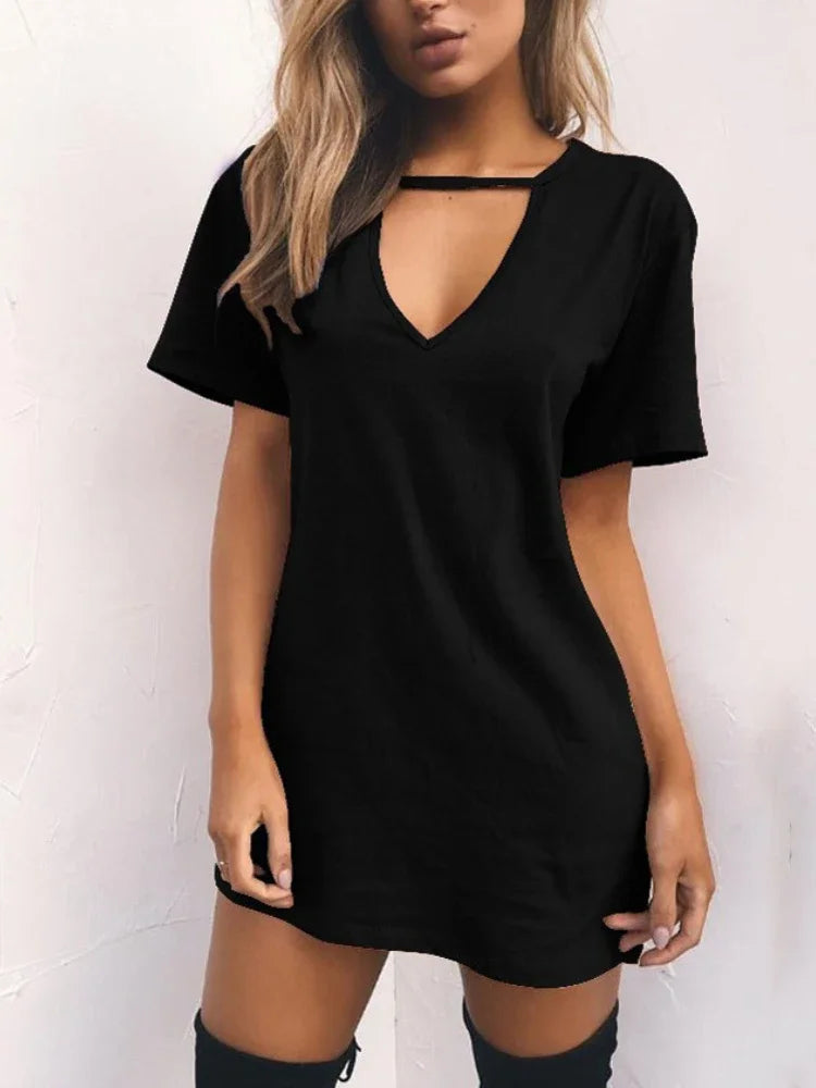 Sexy Elegant Wrap Mini Dress – Deep V Neck Cut-Out Loose Fit Short Sleeve Dress