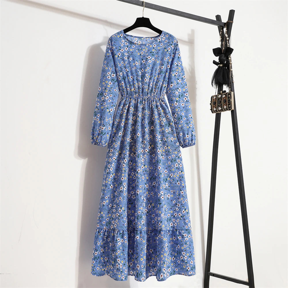Spring Summer Women’s Floral Maxi Dress – Casual Full Sleeve Boho Beach Party Dress