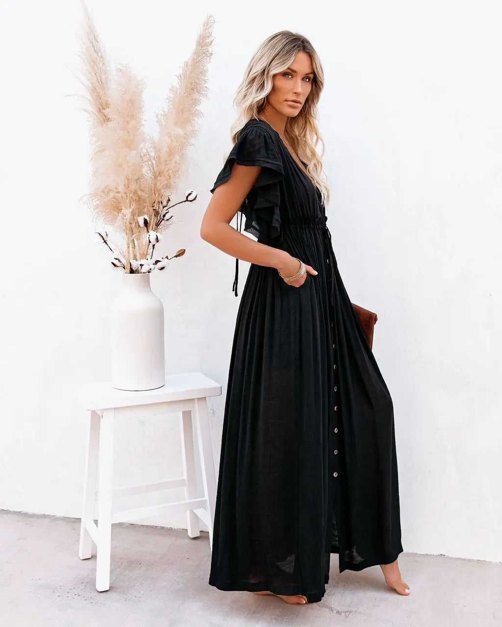 Bohemian Long Bikini Cover-Up for Women – V-Neck Lace-Up Kimono Swim Dress & Sarong Skirt