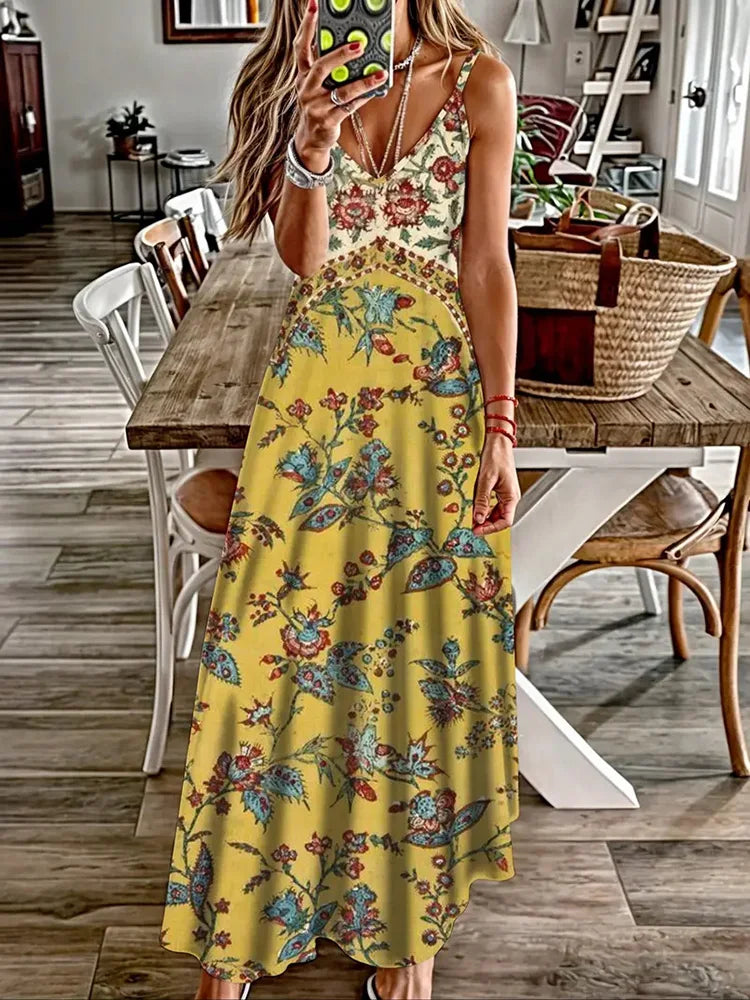 Hawaiian Floral Suspender Dress – Sexy V-Neck Party & Evening Dress