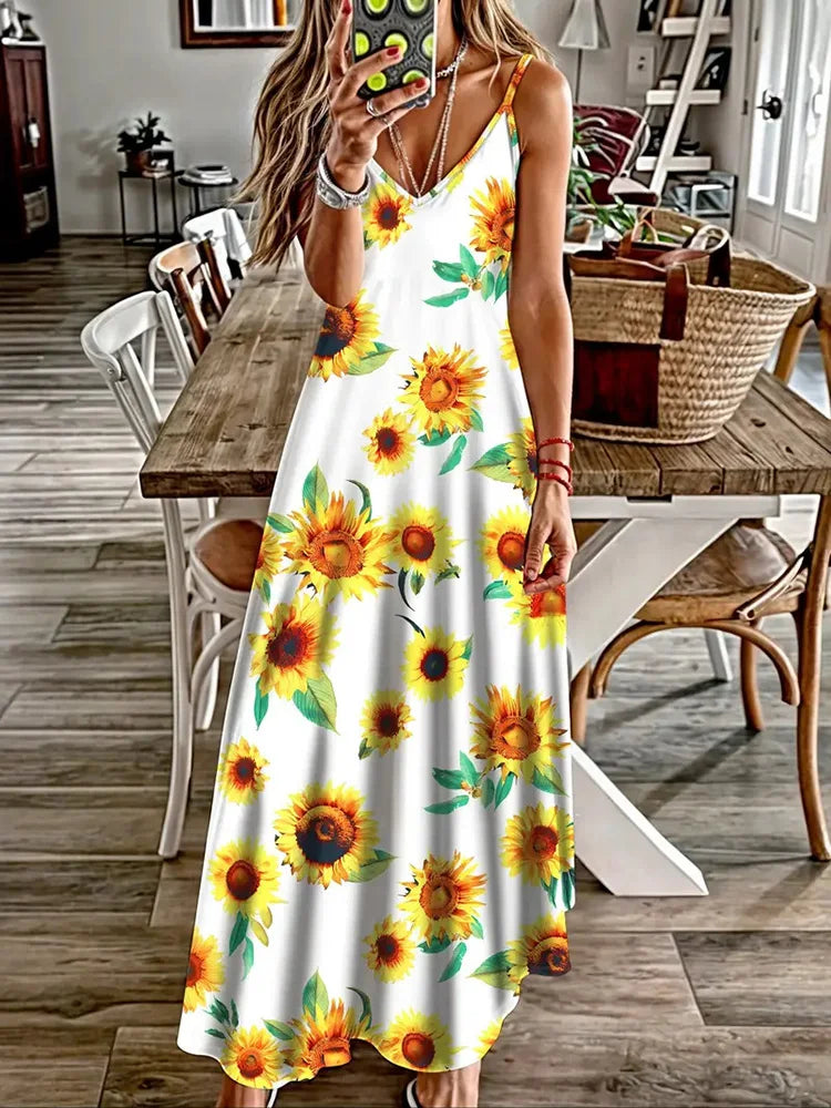 Hawaiian Floral Suspender Dress – Sexy V-Neck Party & Evening Dress