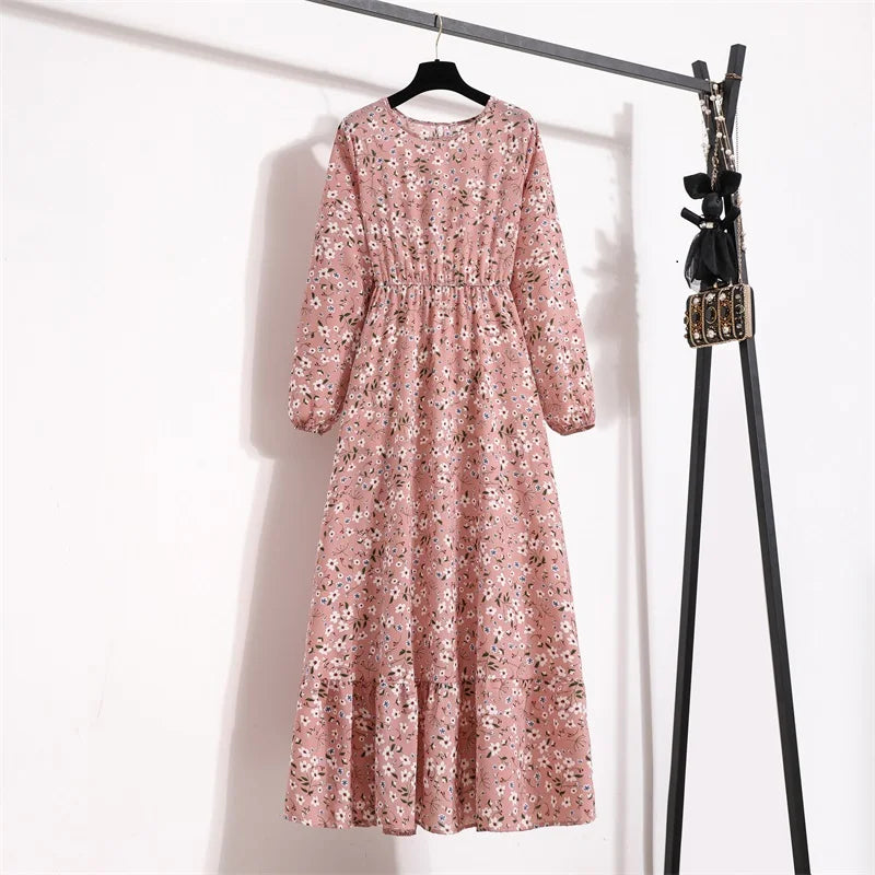 Spring Summer Women’s Floral Maxi Dress – Casual Full Sleeve Boho Beach Party Dress