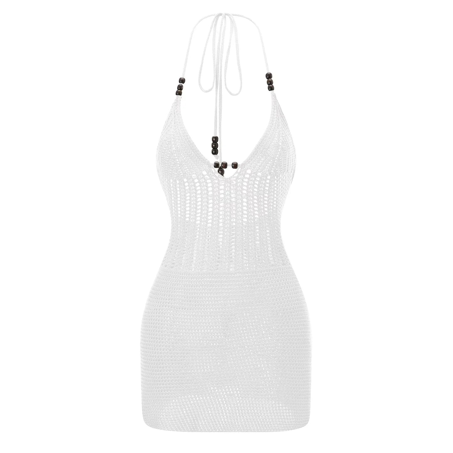 Robe courte dos nu Hirigin pour femme – Robe moulante d'été en tricot crocheté