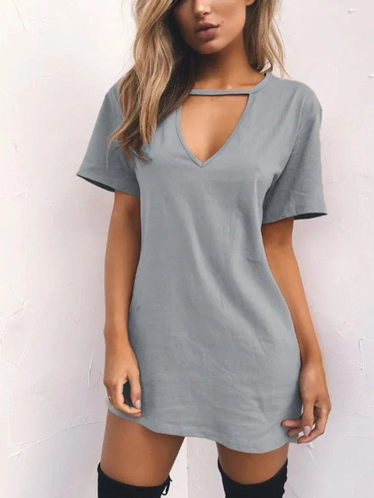 Sexy Elegant Wrap Mini Dress – Deep V Neck Cut-Out Loose Fit Short Sleeve Dress