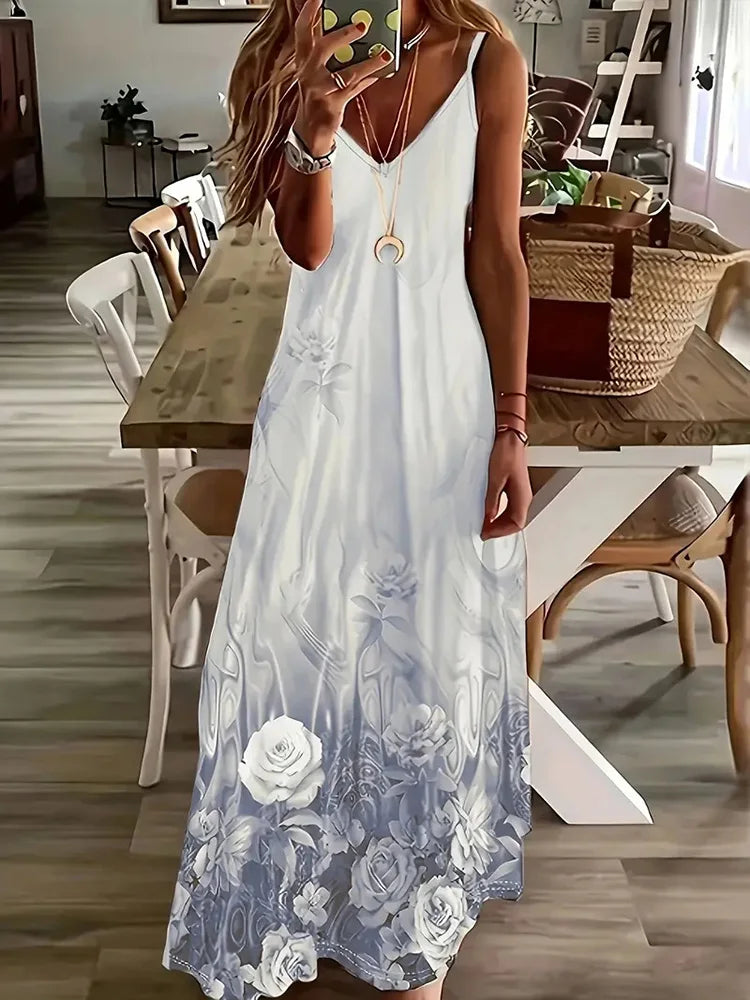 Hawaiian Floral Suspender Dress – Sexy V-Neck Party & Evening Dress