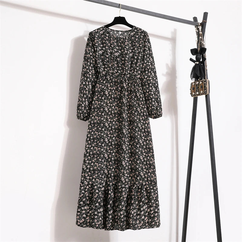 Spring Summer Women’s Floral Maxi Dress – Casual Full Sleeve Boho Beach Party Dress