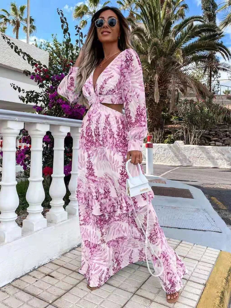Nouvelle robe de soirée d'été européenne et américaine – Robe élégante à manches longues et ajourée pour femme