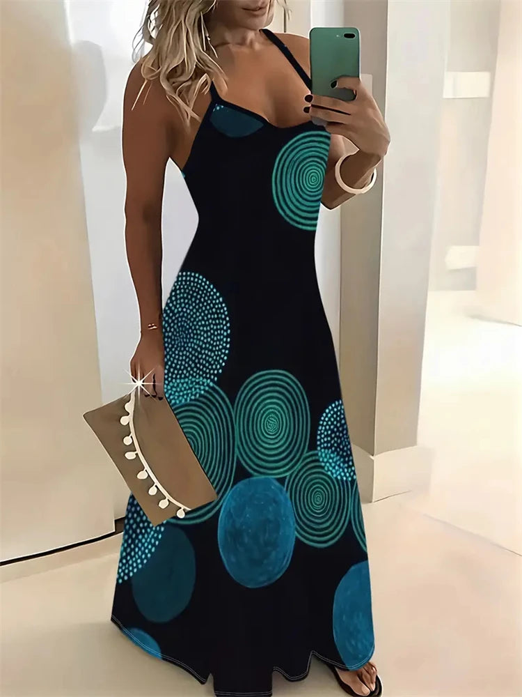 Women’s Summer Sleeveless Retro Strap Dress – Casual 3D Texture Print