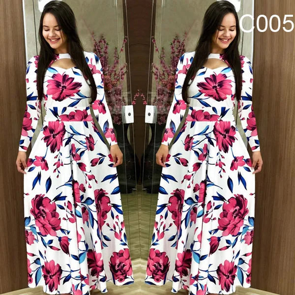 Robe à manches longues et imprimé floral pour femme, coupe ajustée et ajourée – Robe printemps-automne