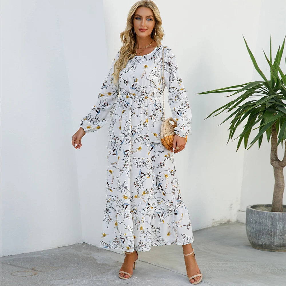 Bohemian Floral Maxi Dress for Women – Spring Summer Casual Long Sleeve Beach Dress