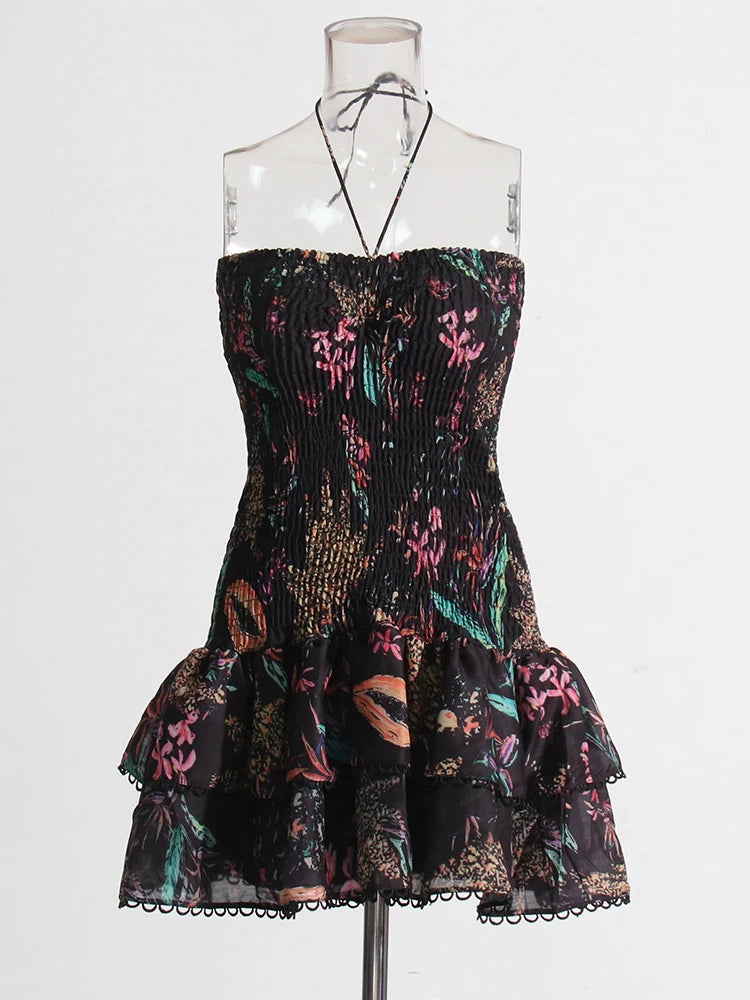Vestido mini sexy TWOTWINSTYLE con cortes en capas para mujer, sin tirantes, sin mangas y con hombros descubiertos.