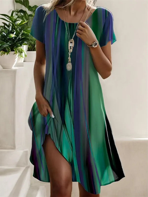 Bohemian Floral Print Dress for Women – Casual Short Sleeve O-Neck Summer Beach Holiday Dress