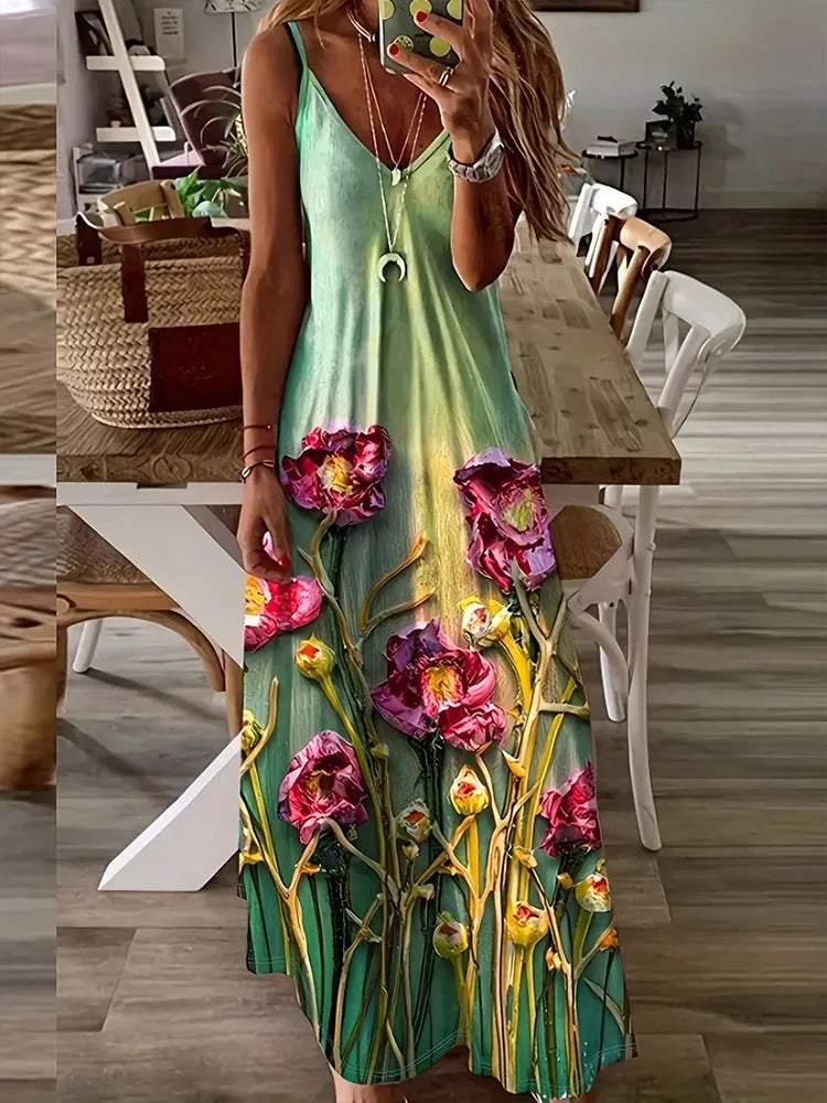 Hawaiian Floral Suspender Dress – Sexy V-Neck Party & Evening Dress