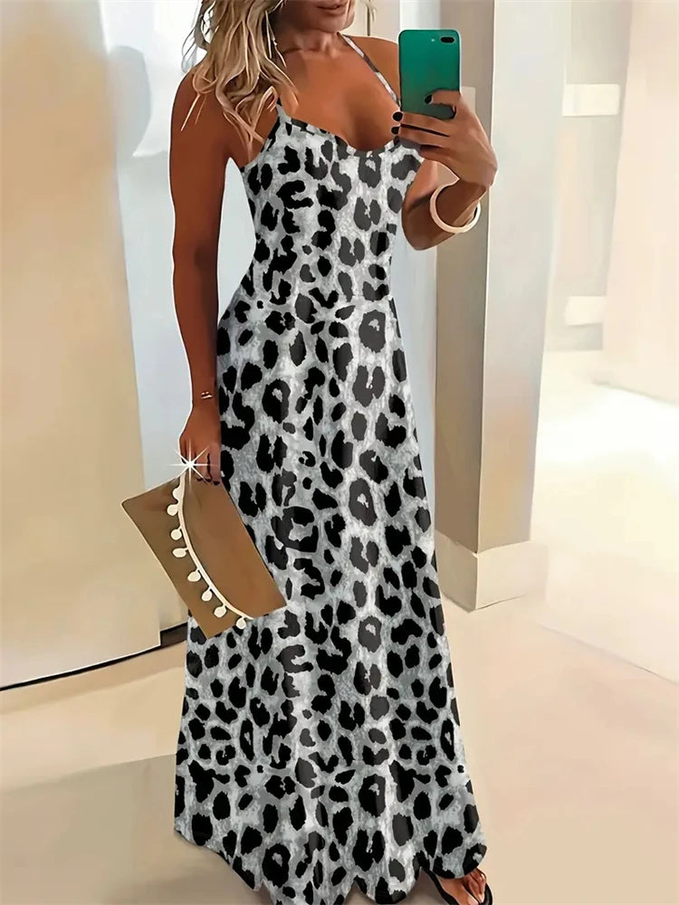 Women’s Summer Sleeveless Retro Strap Dress – Casual 3D Texture Print