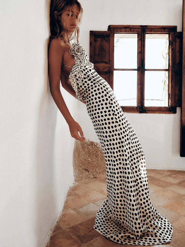 JULISSA MO Backless Maxi Dress – Women’s Floral Polka Dot Spaghetti Strap Party Dress