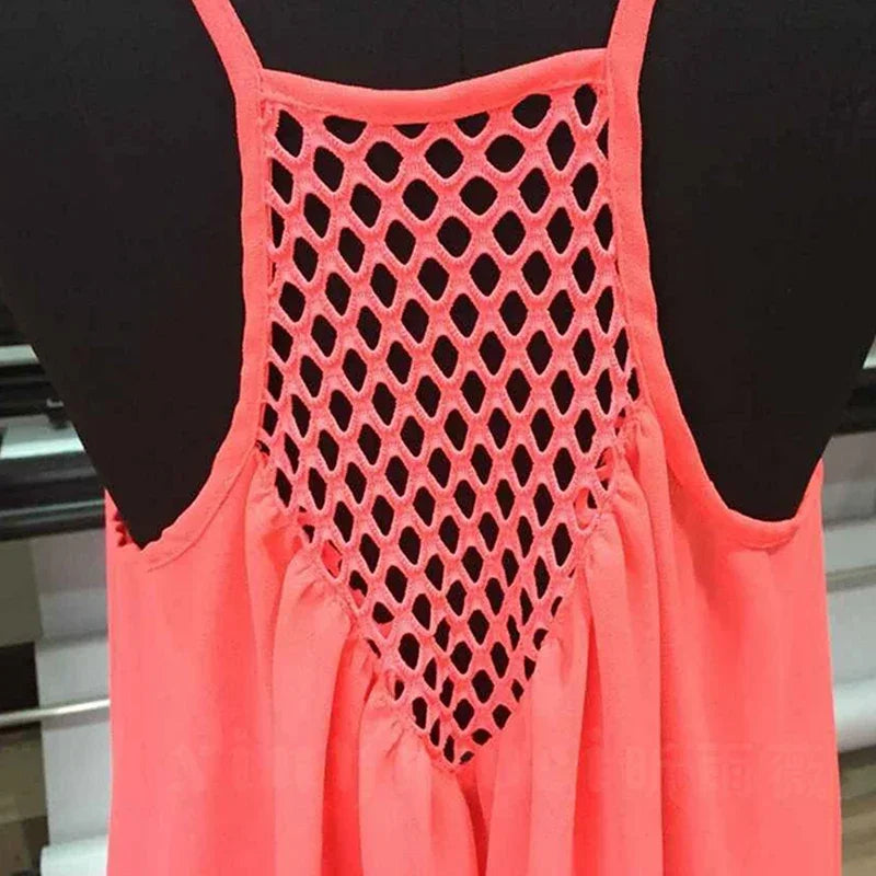 Loose Casual Summer Mini Dress – Sleeveless Spaghetti Strap Hollow-Out Bodycon