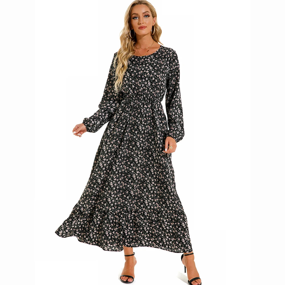 Bohemian Floral Maxi Dress for Women – Spring Summer Casual Long Sleeve Beach Dress