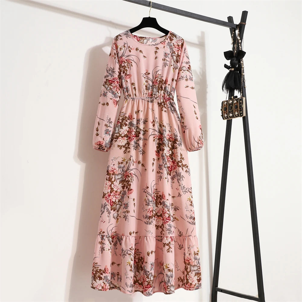 Spring Summer Women’s Floral Maxi Dress – Casual Full Sleeve Boho Beach Party Dress