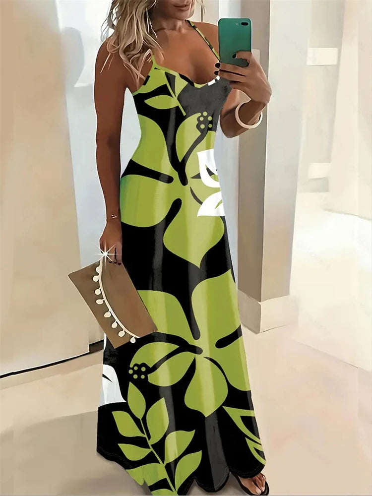 Women’s Summer Sleeveless Retro Strap Dress – Casual 3D Texture Print