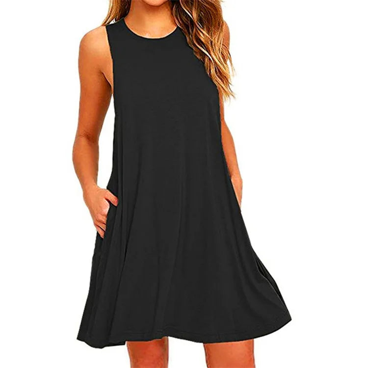 Loose Fit Swing T-Shirt Dress – Women’s Summer Casual Dress with Pockets and Beach Cover-Up