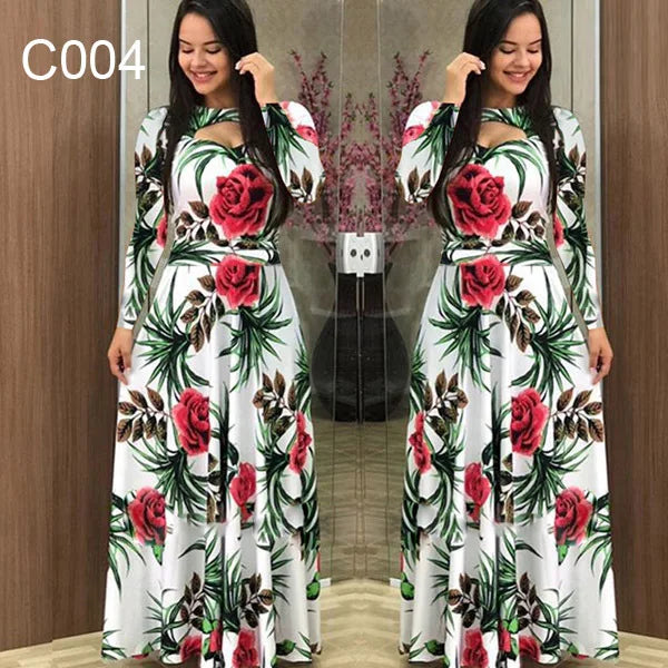 Robe à manches longues et imprimé floral pour femme, coupe ajustée et ajourée – Robe printemps-automne