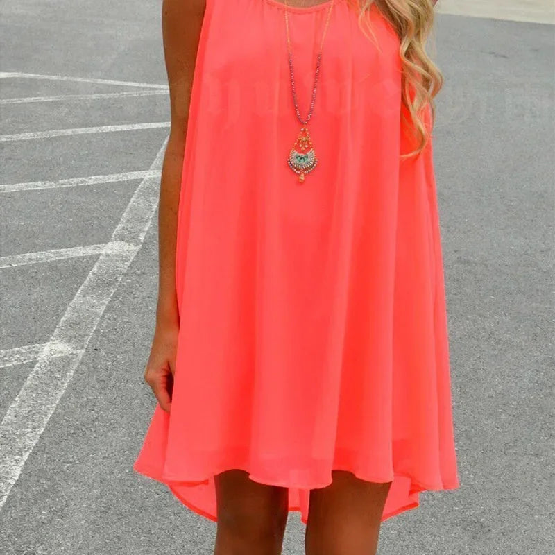 Loose Casual Summer Mini Dress – Sleeveless Spaghetti Strap Hollow-Out Bodycon