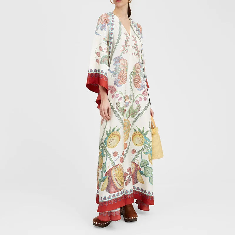 Robe imprimée élégante à col montant – Robe décontractée taille haute à manches longues et ample