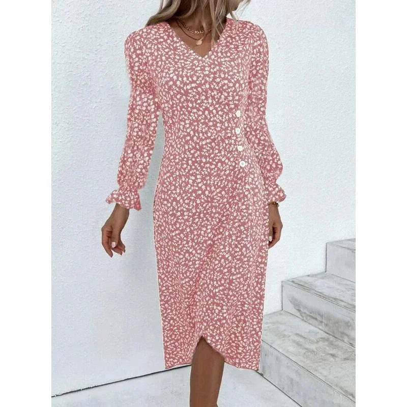 Robe midi plissée à fleurs élégante avec manches bouffantes et taille froncée