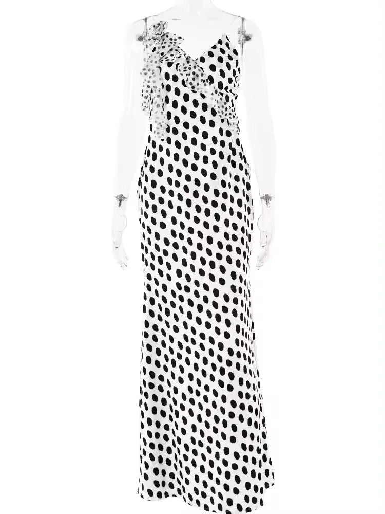 JULISSA MO Backless Maxi Dress – Women’s Floral Polka Dot Spaghetti Strap Party Dress