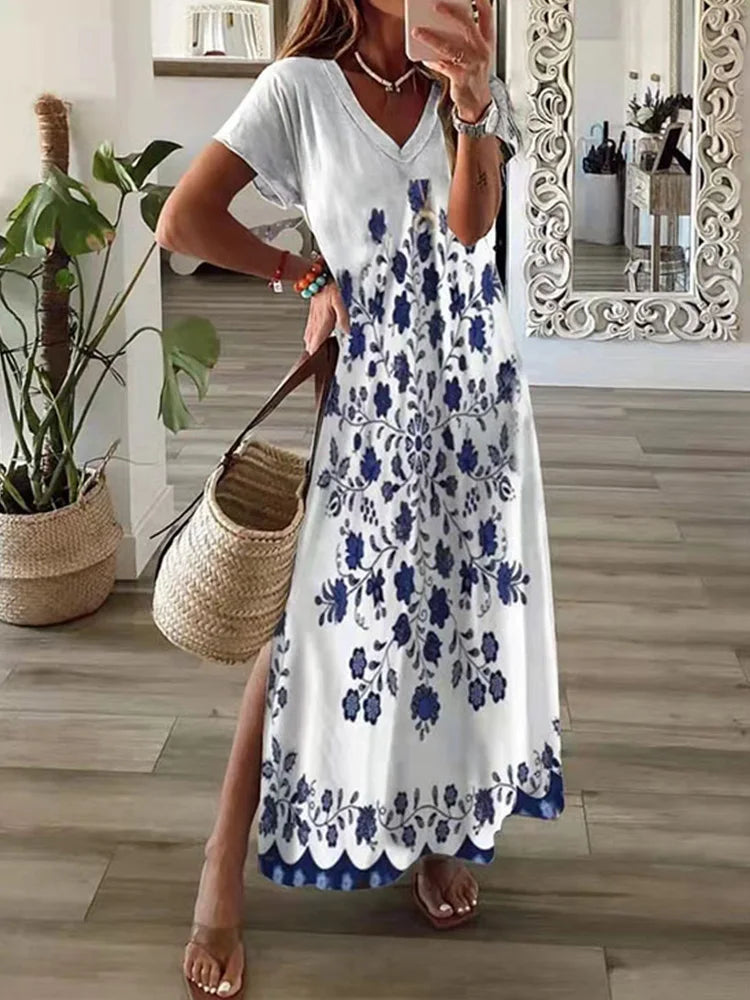 Geometric Print T-Shirt Maxi Dress - Chic summer dress for women