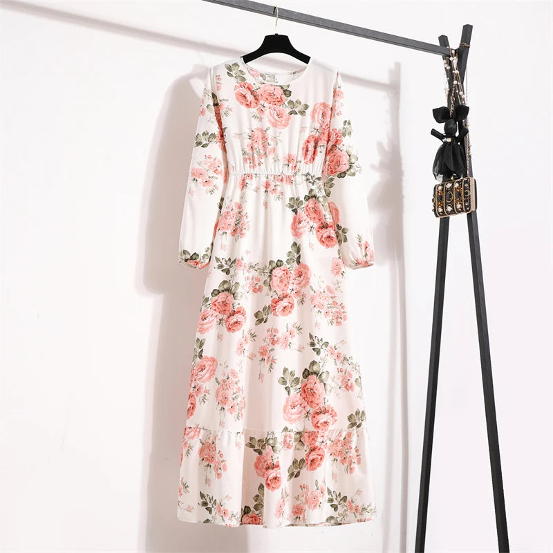 Spring Summer Women’s Floral Maxi Dress – Casual Full Sleeve Boho Beach Party Dress