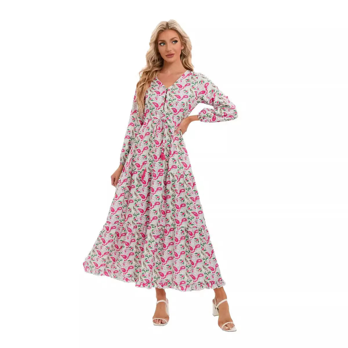 Elegant Women’s Flower Long Dress – Spring Bohemian Printed Abiye Dress