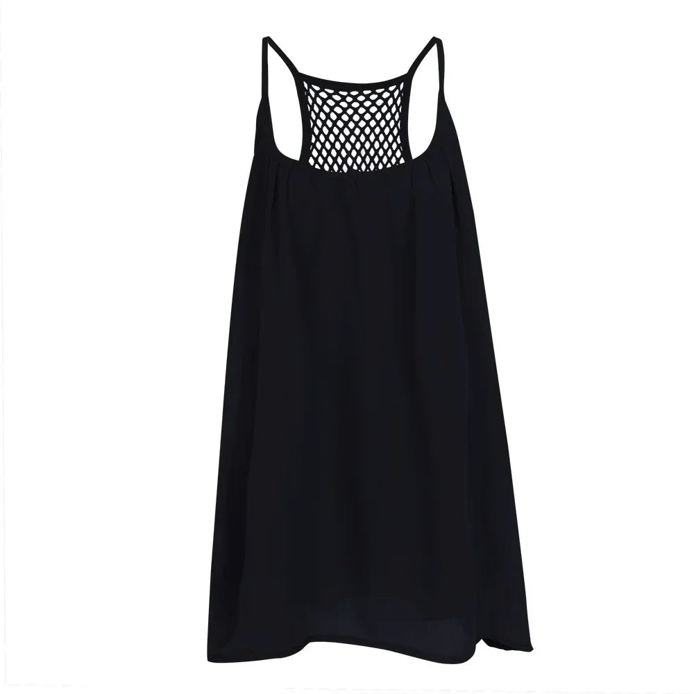 Loose Casual Summer Mini Dress – Sleeveless Spaghetti Strap Hollow-Out Bodycon