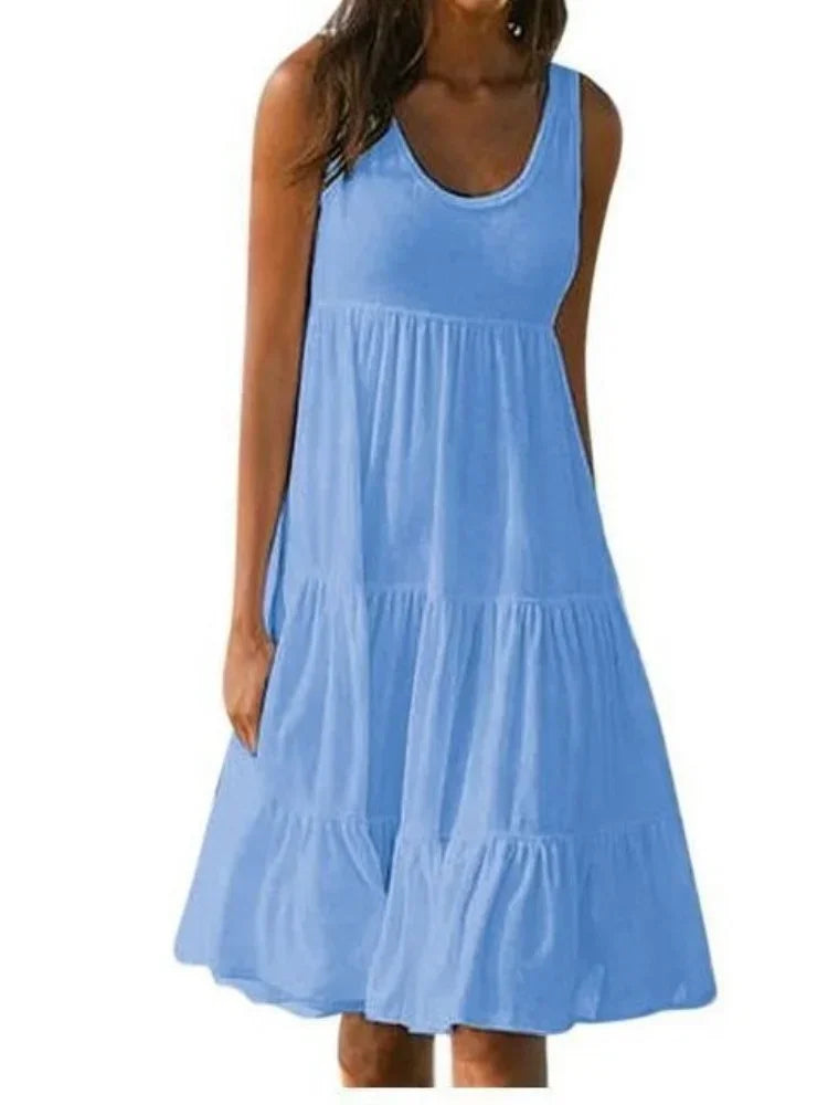 Oversized O-Neck Sleeveless Ruffle Loose Beach Dress – Boho Plus Size Sundress