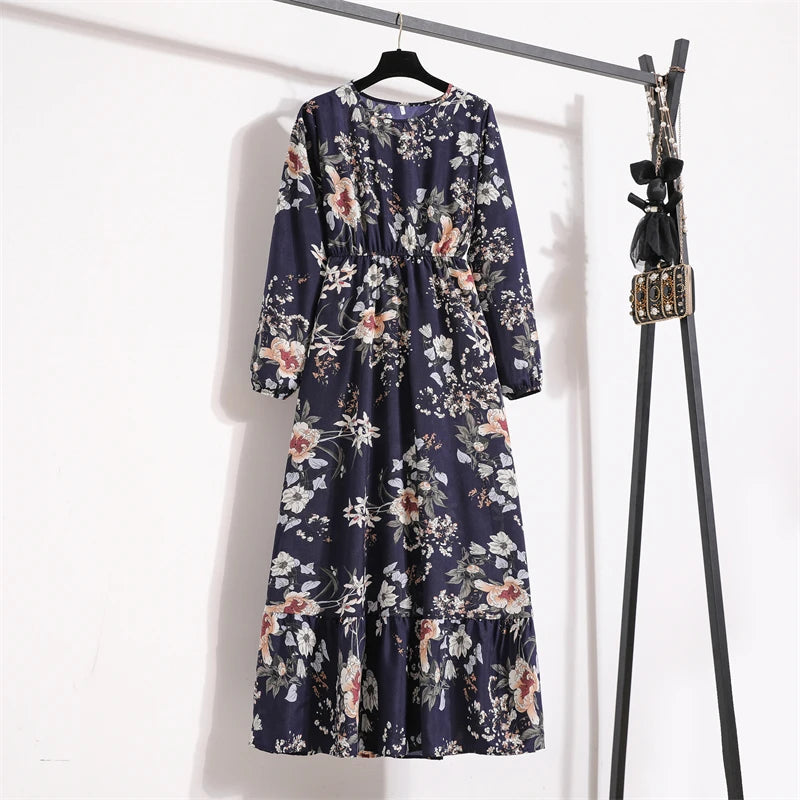 Spring Summer Women’s Floral Maxi Dress – Casual Full Sleeve Boho Beach Party Dress