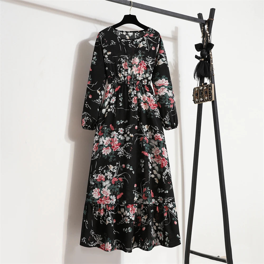 Spring Summer Women’s Floral Maxi Dress – Casual Full Sleeve Boho Beach Party Dress