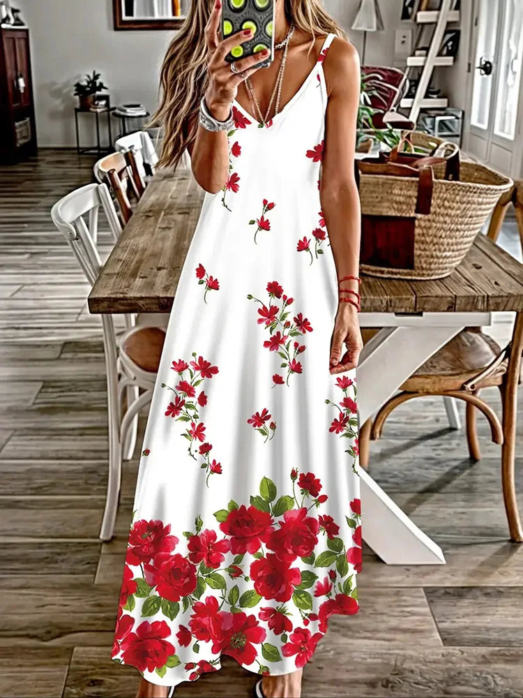Hawaiian Floral Suspender Dress – Sexy V-Neck Party & Evening Dress