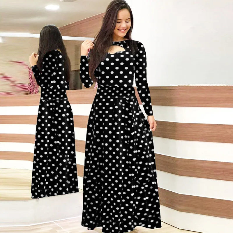 Robe à manches longues et imprimé floral pour femme, coupe ajustée et ajourée – Robe printemps-automne