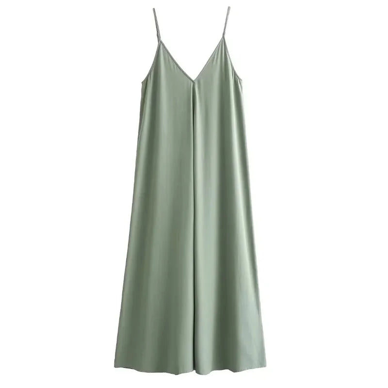 TRAF Black Slip Dress for Women – Loose Fit, Backless, Sleeveless Long Summer Dress