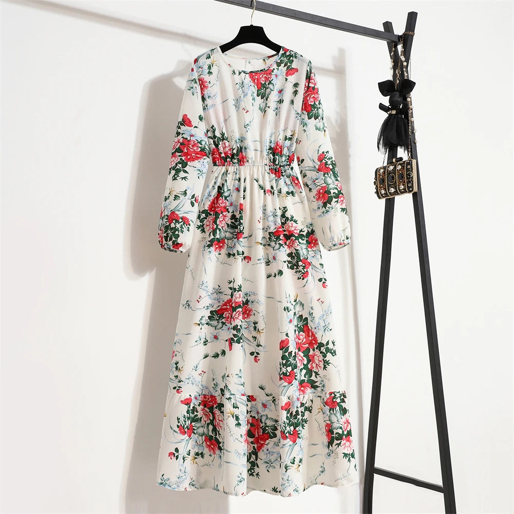 Spring Summer Women’s Floral Maxi Dress – Casual Full Sleeve Boho Beach Party Dress