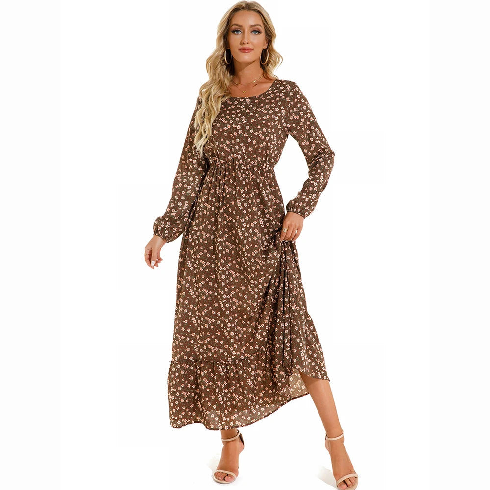 Bohemian Floral Maxi Dress for Women – Spring Summer Casual Long Sleeve Beach Dress