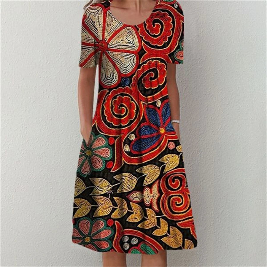 Elegant Casual Women’s Dress – Short Sleeve Loose Fit Weekend & Holiday Dress