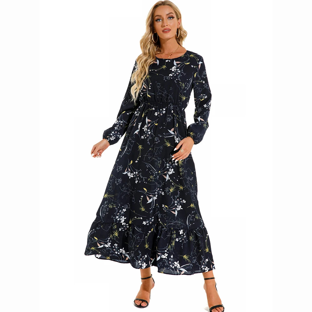 Bohemian Floral Maxi Dress for Women – Spring Summer Casual Long Sleeve Beach Dress