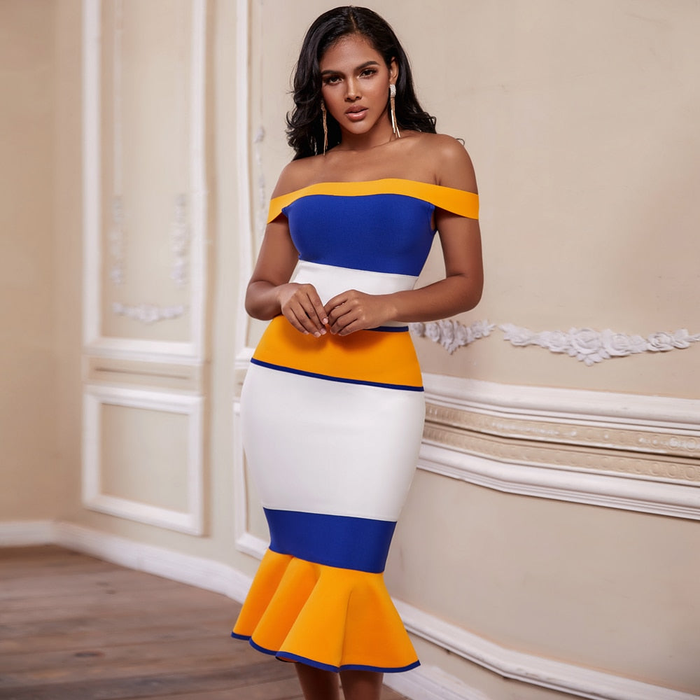 New Arrivals Bandage Dresses Off Shoulder Celebrity Bandage Dresses Yellow Mermaid Party Dresses-0